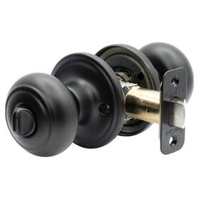 Copper Creek 878898000880 Matte Black Door Knobs - Round Colonial Knob With Privacy Locking Function Fo