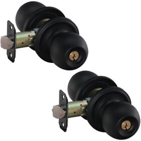 Bk2040bc-2 Copper Creek Ball Door Knob Keyed Entry Function 2 Pack In Black