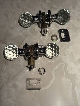 Dk04c-pr Decor Living 2 Sets - Crystal Glass Door Knobs Interior W Lock Round Bathroom Bedroom Privacy