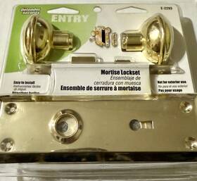 E-2293 Defender Security Entry Mortise Lockset # Bright Brass Key H 02