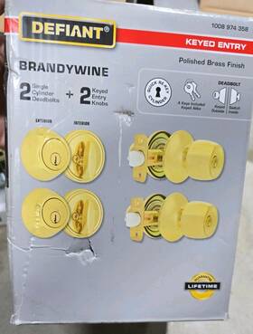 1008974358 Defiant Brandywine Polished Brass Single Cylinder Keyed Entry Pack