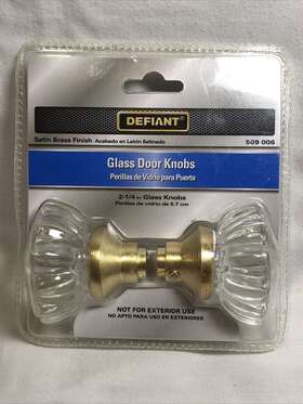509-006 Defiant 70372 New 2 Glass Door Knobs Satin Brass Finish With Spindle 2-1/4 Inch