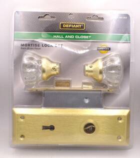 805384 Defiant Glass Satin Aged Brass Knobs Passage Set