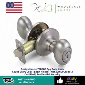 750505 Design House Egg Door Knob Keyed Entry Lock Satin Nickel Finish Ansi