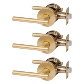 77-3566 Designers Impressions Kain Design Satin Brass Privacy Euro Door Lever Hardware Bed And Bath 3 Pack