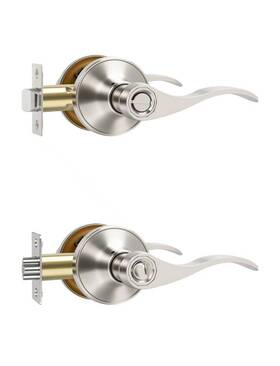 6461 Dpb 2pcs Silver Wave Door Knob With Lock For Bedroom Bathroom Left/right Hand-usa