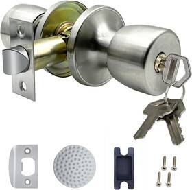 Dsjjbll 313030086082 Satin Nickel Door Knob With Lock And Key Round Ball Interior/exterior
