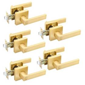 03gd-bk-5 E-home Hardware 5 Pack Interior Door Handles Brass Levers For Bedroom Bathroom Satin