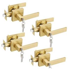 03gd-et-4 E-home Hardware Pack Keyed Alike Entry Door Handles With Lock Gold Keys 4