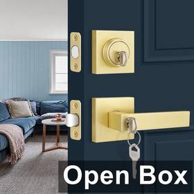 03gd-01et-4 Ehomeware 4 Pack Satin Brass Entry Lever Door Handle Single Cylinder Deadbolt Set