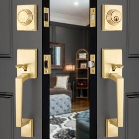 Eh-lsb3633-04et-1pack Ehomeware Satin Brass Double Door Handle Set With Deadbolt And Knob Combo