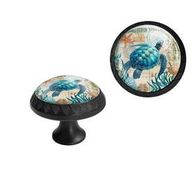 Elohiym 475188999293 6 Pack Black Drawer Pulls Blue Sea Turtle Nautical Map Cabinet Knobs Crystal