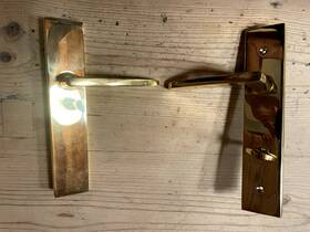 14b3 Emtek 14b1 Multi-point Lock Lever Set 2 X 10 Door Config 4 Lh Unlacquered Brass