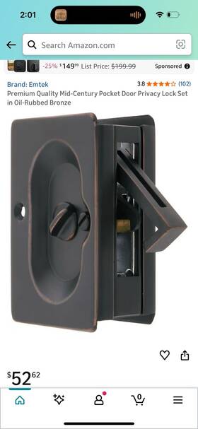 2102us10b Emtek 3-1/2 Inch Solid Brass Privacy Pocket Door Lock - Oil Rubbed Bronze
