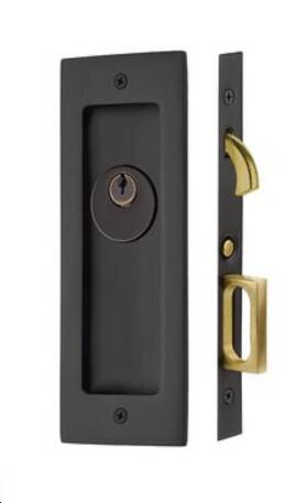 2113us19138 Emtek Rectangular Keyed Pocket Door Mortise Lock For 1-3/8 Inch Thick Doors Flat Black