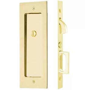 21153 Emtek Modern Rectangular Privacy Pocket Door Mortise Lock In Polished Brass