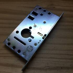 2115us15138 Emtek Rect. 7-1/4 Inch Privacy Mortise Pocket Door Lock For 1-3/8 Thick Read