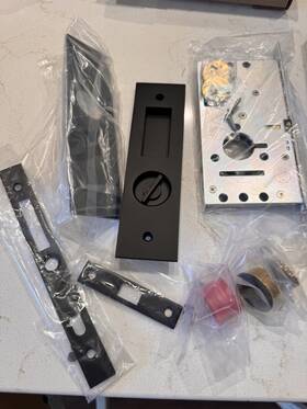 2153us19 Emtek Keyed Modern Rectangular Pocket Door Lock Matte Black