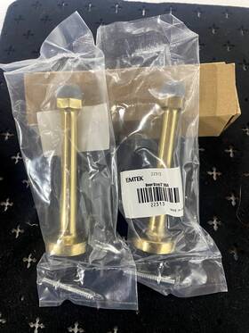 22313 Emtek Lot Of 2 - New 4 Inch Length Solid Brass Baseboard Door Stop With Screw