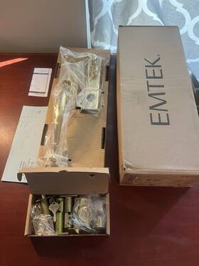 4424pvd Emtek Adams Series Double Cylinder Keyed Entry Handleset Lever Polished