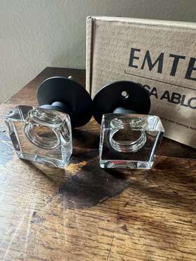 5107mscus19 Emtek Passage Set Modern Square Rosette Disc Crystal Knob Orb