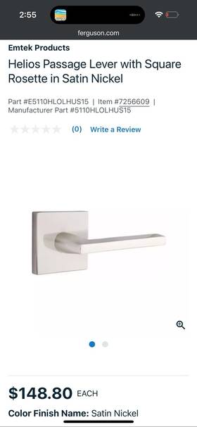 5110hlolhus15 Emtek 5112hlolhus15 Helios Lever Square Rosette Satin Nickel Left Hand Passage