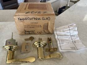 5151clhhus3 Emtek Cortina Left Hand Keyed Privacy Lever Set In Polished Brass. New Old Stock