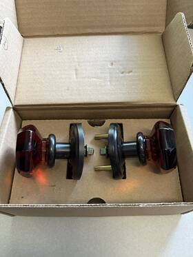 520blus19 Emtek Old Town Amber Octagon Crystal Passage Knobset Door Knob Bronze Rosette