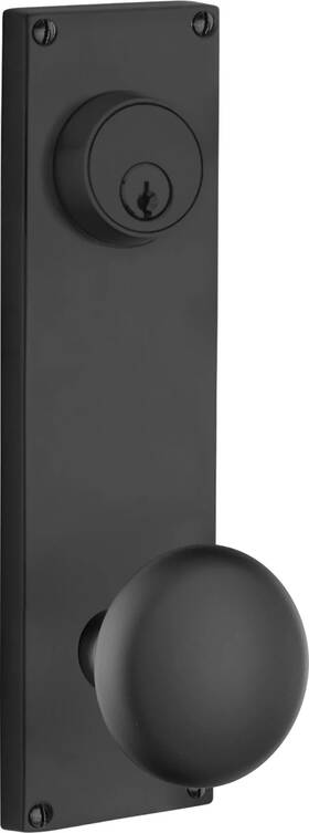 8014pus19 Emtek Providence Knob With Keyed Modern 9 Inch Sideplate Flat Black
