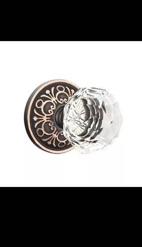 8106-ck-us10b Emtek Diamond Crystal Door Knob Privacy Set Lancaster Rosette Oil Rubbed Bronze