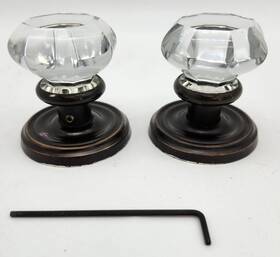 8200-ot-us19 Emtek Old Town Clear Crystal Door Knob Privacy Regular Rosette Flat Brown