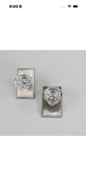 82210tus15 Emtek Old Town Satin Nickel Glass Knob Set With Rectangular Rosette