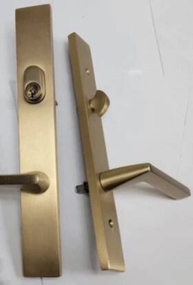 8444 Emtek Modern Multi Point Lock #4 And Helios Lever Satin Brass Marvin Jeldwen Pgt