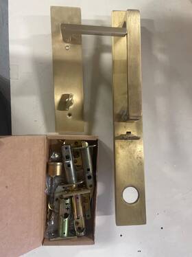 Knob-4819-us4 Emtek Contemporary Tubular Entry Set Lausanne Satin Brass Model 4819-us4