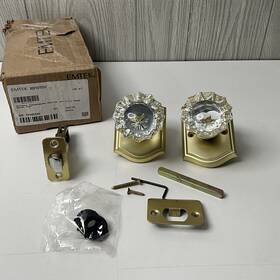 82210tus7 Emtek Products Inc Rectangular Rosette Old Town Glass Privacy Set Clear Knob Brass/gold 82210