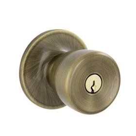 Essentials By Schlage 313098172116 Brill Antique Brass Keyed Entry Door Knob