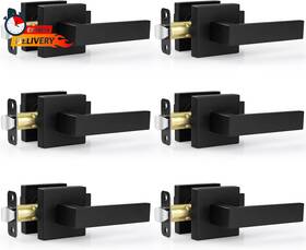 Estmoon 445014751747 6 Pack Door Handles Matte Black - Passage Knobs Interior Square Levers