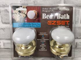 Ez-set 087305898013 Deluxe White Porcelain Bed/bath Locking Doorknob Sealed New