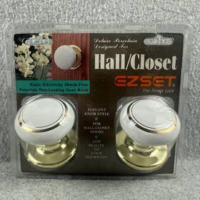 Ez-set 087305898099 Ezset Hall Closet Porcelain Door Knob White Gold Tone Non-locking Nos