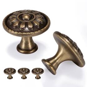 Fecraf 331632541540 5 Pack Antique Brass Cabinet Knobs Vintage For Drawers Solid Pu