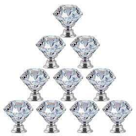 Fensing 712022433550 10 Pcs 30mm Kitchen Cabinet Knobs And Drawer Pulls - Silver Glass Crystal Kno