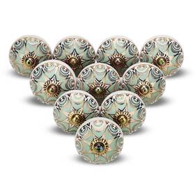 Ckb-gld-lg-p10 Furnishful Finesse Gold Knobs For Cabinets Assorted Green Dresser Vintage Ceramic Door Kno
