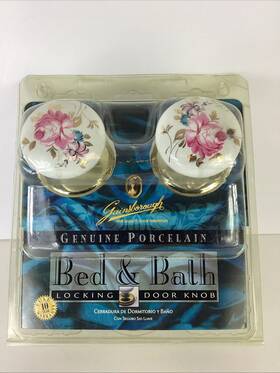 Gainsborough 037425011335 Genuine Porcelain Floral/gold Tone Locking Bed And Bath Door Knob Nos