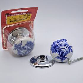 356ham Gainsborough Hampton Blue Floral Ceramic Bifold Door Knob Set With Chrome Base