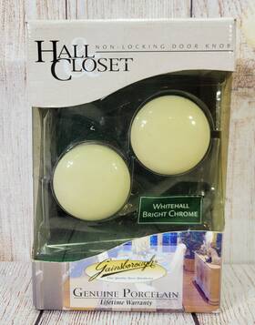 97296 Gainsborough 97307 Vtg Whitehall Porcelain Bright Chrome Knob Hall / Closet #97296