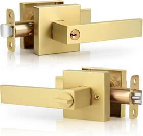 Gaurqiah 445014868896 Brushed Gold Door Handles Keyed Entry Handle Heavy Duty Entrance Doo