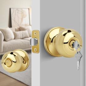 Gaurqiah 445043675687 Keyed Entry Door Knob Flat Ball Interior Locking Round Doorknob Polished
