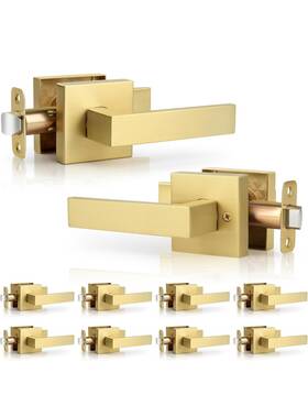 Gl-sb8832-ps-10 Gaurqiah Brushed Gold 10 Pack Wholesale Square Passage Door Lever Heavy Duty Non-lock