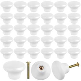 Genhakon 787502219658 40 Packs White Ceramic Cabinet Knobs Glossy Handles Drawer Cu