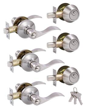 12061-db Gitrang 3 Pack Keyed Alike Front Door Lever Lockset With Single Cylinder Deadbolt C